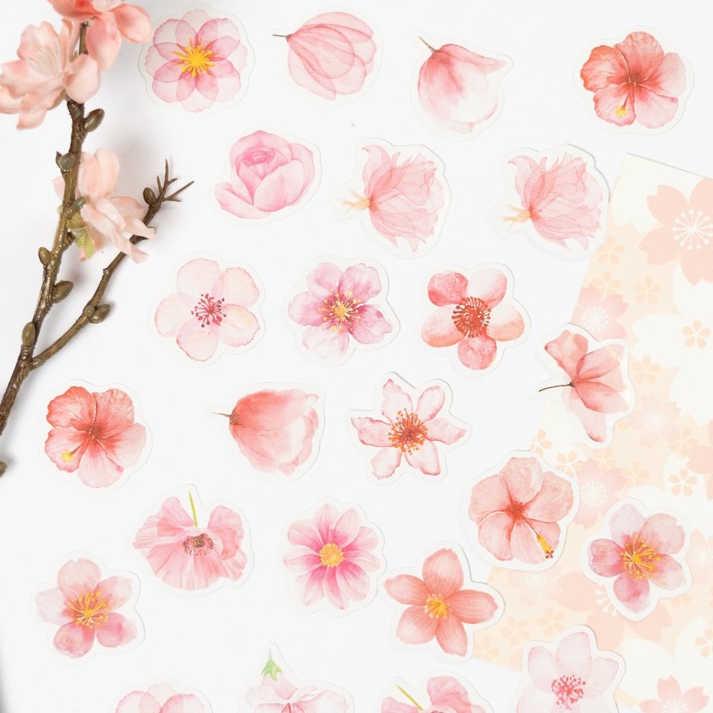 46pcs Cherry Blossom Stickers, Journal/Notebook Die Cut Stickers
